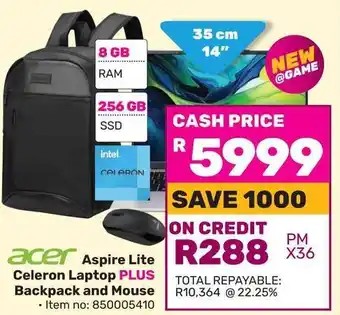 Game acer Aspire Lite Celeron Laptop PLUS Backpack and Mouse offer