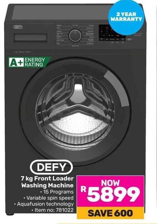 DEFY 7 kg Front Loader Washing Machine offer at Game