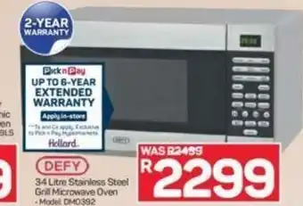 Pick n Pay Defy - 34 Litre Stainless Steel Grill Microwave Oven offer