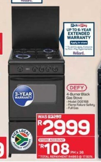 Pick n Pay Defy 4-Burner Black Gas Stove offer