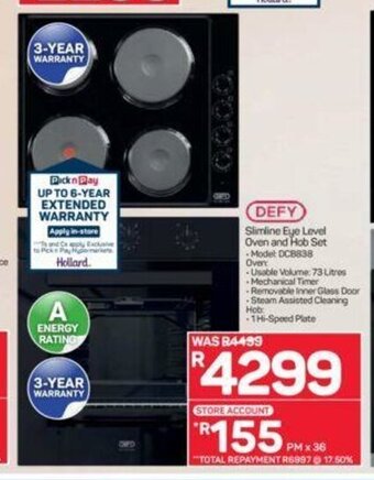 Pick n Pay Defy Slimline Eye Level Oven and Hob Set offer
