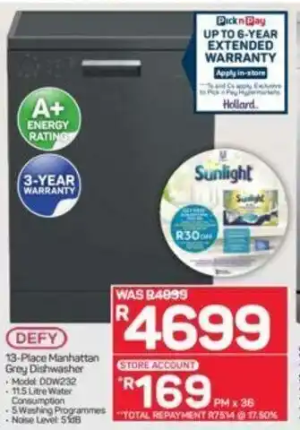 Pick n Pay Defy 13-Piece Manhattan Grey Dishwasher offer
