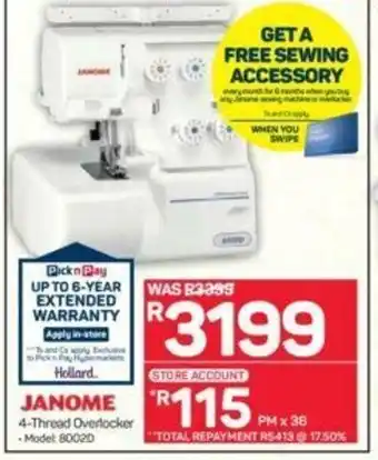 Pick n Pay Janome - 4-Thread Overlocker offer
