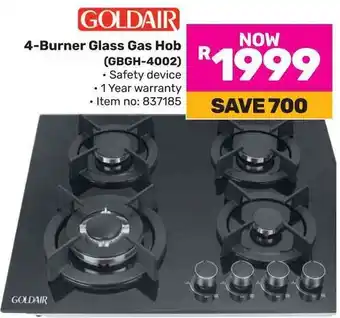 Game GOLDAIR 4-Burner Glass Gas Hob (GBGH-4002) offer