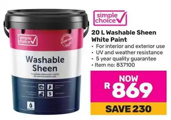 Game 20 L Washable Sheen White Paint offer