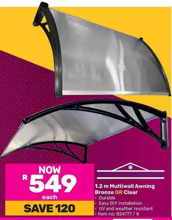 Game 1.2 m Multiwall Awning Bronze OR Clear offer