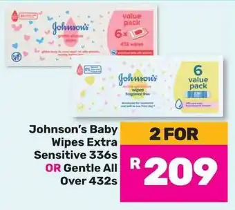 Game Johnson's Baby Wipes Extra Sensitive 336s OR Gentle All Over 432s offer