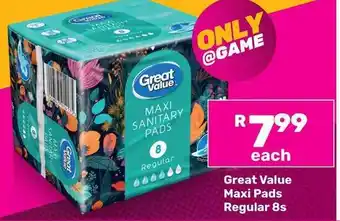 Game Great Value Maxi Pads Regular 8s offer