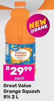 Game Great Value Orange Squash 8% 2L offer