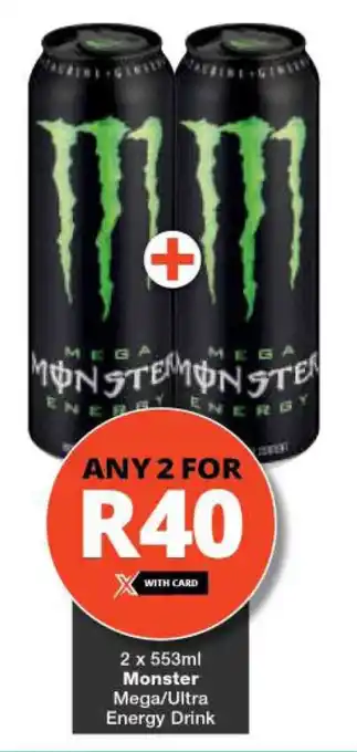 Checkers 2 x 553ml Monster Mega/Ultra Energy Drink offer