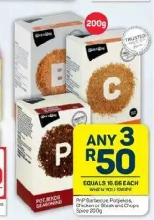 Pick n Pay PnP Barbecue, Potjiekos, Chicken or Steak and Chops Spice 200g offer