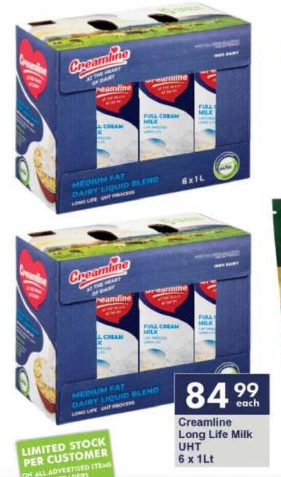 Creamline Long Life Milk UHT 6 x 1Lt offer at President Hyper