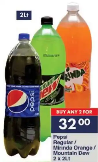 President Hyper Pepsi Regular/ Mirinda Orange/ Mountain Dew 2 x 2Lt offer