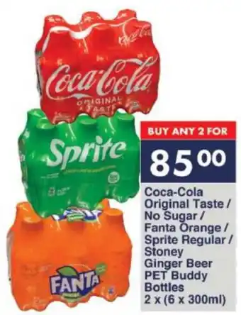 President Hyper Coca-Cola Original Taste/ No Sugar/ Fanta Orange/ Sprite Regular/ Stoney Ginger Beer PET Buddy Bottles offer