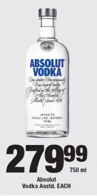 OK Liquor Absolut Vodka Asstd. EACH offer