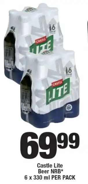 OK Liquor Castle Lite Beer NRB 6 x 330 ml PER PACK offer