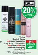 Yardley English Blazer Or Bond ST Deodorant Body Spray 125ml/Bond ST ...