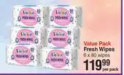 Dis-Chem Baby Things Value Pack Fresh Wipes 6 x 80 Wipes-Per Pack offer