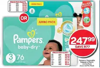 Pick n Pay Hypermarket Pampers Disposable Nappies or Pants Jumbo Pack Assorted Per Pack offer