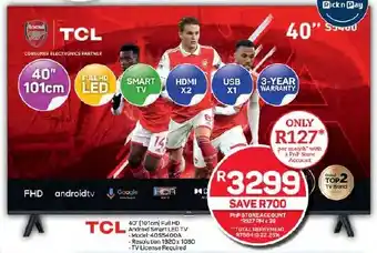 Pick n Pay Hypermarket TCL 40" (101cm) Full HD Android Smart LED TV offer