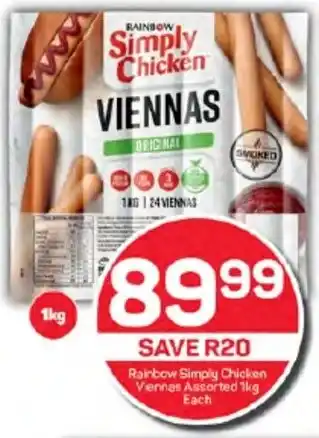 Pick n Pay Hypermarket Rainbow Simply Chicken Vennas Assorted 1kg Each offer