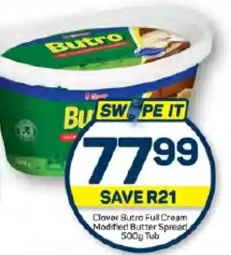 Pick n Pay Hypermarket Clover Butro Full Cream Modified Butter Spread 500g Tub offer