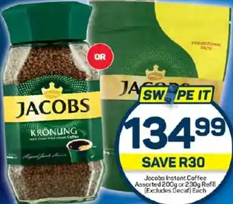 Pick n Pay Hypermarket Jacobs Instant Coffee Assorted 200g or 230g Refill (Excludes Decaf) Each offer