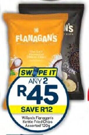 Willards Flanagan's Kettle Fried Chips Assorted 120g offer at Pick n ...