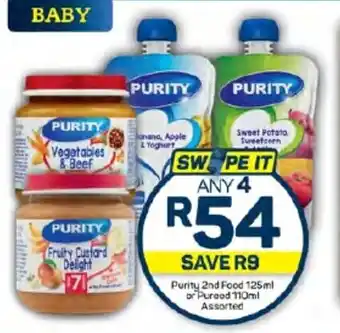 Pick n Pay Hypermarket Purity 2nd Food 125ml or Pureed 110ml Assorted offer