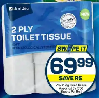 Pick n Pay Hypermarket PnP 2 Ply Toilet Tissue Assorted 9s (350 Sheets Per Roll) offer