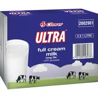 Checkers Liquor Shop Clover Ultra UHT Long Life Full Cream Milk Carton 6 x 1L offer