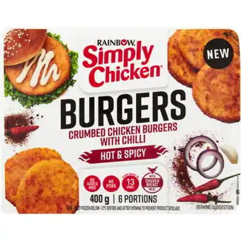 Checkers Liquor Shop Simply Chicken Frozen Hot & Spicy Crumbed Chicken Burgers 400g offer