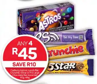 Pick n Pay Cadbury Astros, Lunch Bar, Crunchie, 5Star or PS Large 40g-48g Chocolate Bar Assorted offer