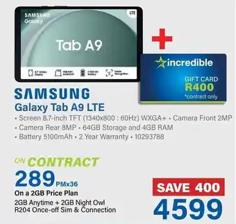 Incredible Connection SAMSUNG Galaxy Tab A9 LTE offer