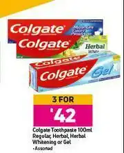 Game Colgate Toothpaste Regular, Herbal, Herbal Whitening Or Gel Assorted-For 3 x 100ml offer