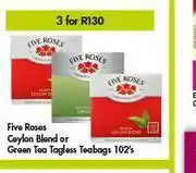 Game Five Roses Ceylon Blend Or Green Tea Tagless Teabags-For 3 x 102's offer