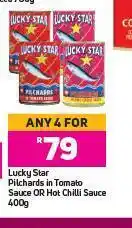 Game Lucky Star Pilchards In Tomato Sauce Or Hot Chilli Sauce-For Any 4 x 400g offer