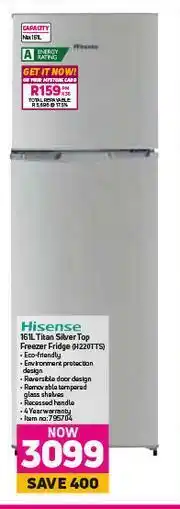 Game Hisense 161L Titan Silver Top Freezer Fridge H220TTS offer