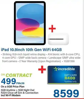 Incredible Connection iPad 10.9inch 10th Gen WiFi 64GB offer