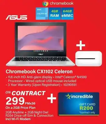 Incredible Connection Asus Chromebook CX1102 Celeron offer