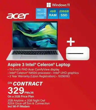 Incredible Connection acer Aspire 3 Intel Celeron Laptop offer