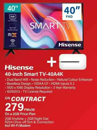 Incredible Connection Hisense 40-inch Smart TV-40A4K offer