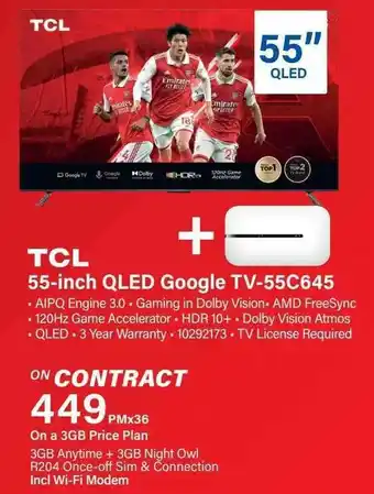 Incredible Connection TCL 55-inch QLED Google TV-55C645 offer