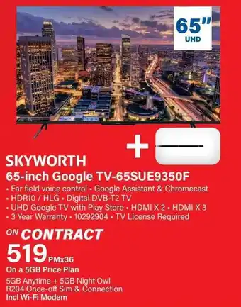 Incredible Connection SKYWORTH 65-inch Google TV-65SUE9350F offer