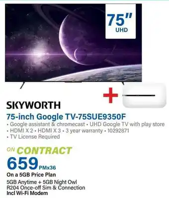 Incredible Connection SKYWORTH 75-inch Google TV-75SUE9350F offer