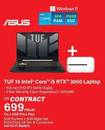 Incredible Connection Asus TUF 15 Intel Core i5 RTX 3050 Laptop offer