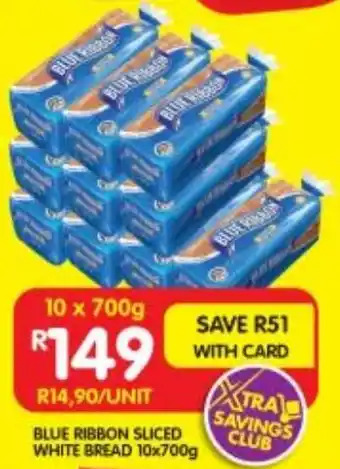 Shoprite BLUE RIBBON SLICED WHITE BREAD 10x700g offer