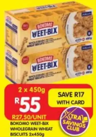 Shoprite Bokomo Weet-Bix Wholegrain Wheat Biscuits 2x450g offer