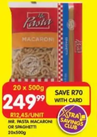 Shoprite MR. PASTA MACARONI OR SPAGHETTI 20x500g offer