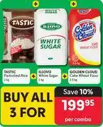 Makro Tastic Parbolied Rice 2kg, Illovo White Sugar 2kg & Golden Cloud Cake Wheat Flour 2.5kg-For All 3 offer